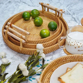 Cesta De Armazenamento Artesanal Com Punho De Madeira