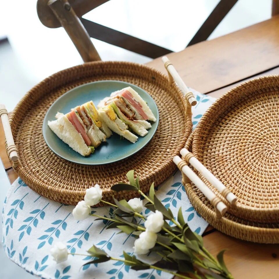 Cesta De Armazenamento Artesanal Com Punho De Madeira